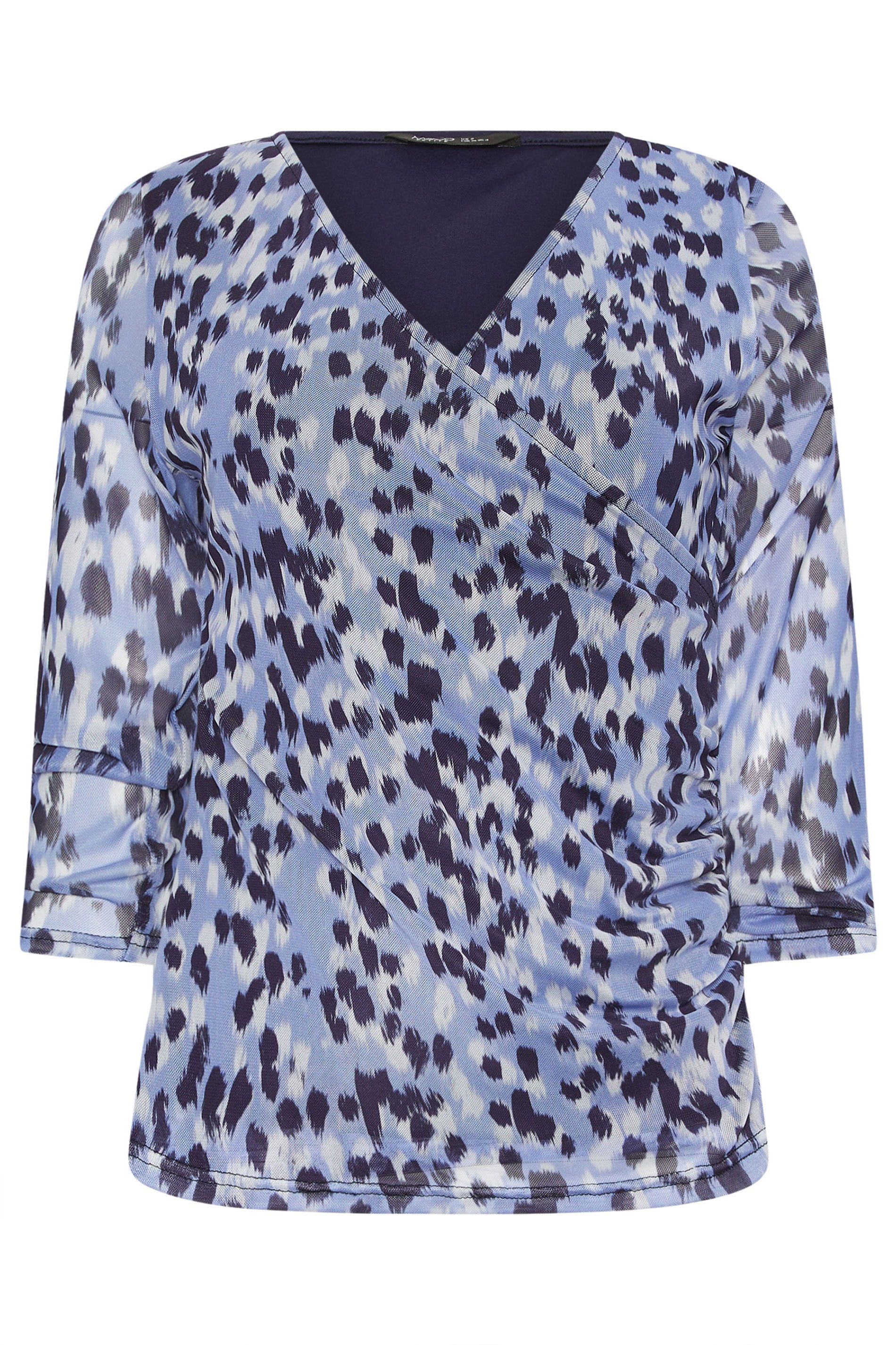M&Co Petite Animal Print Mesh Sleeve Wrap Top