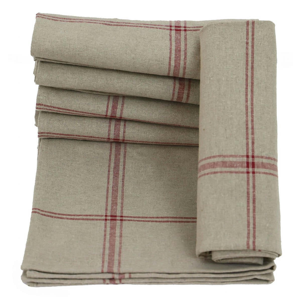 TORCHONS PAR 6 NORMANDIE - Lot de 6 torchons de cuisine en lin rouge