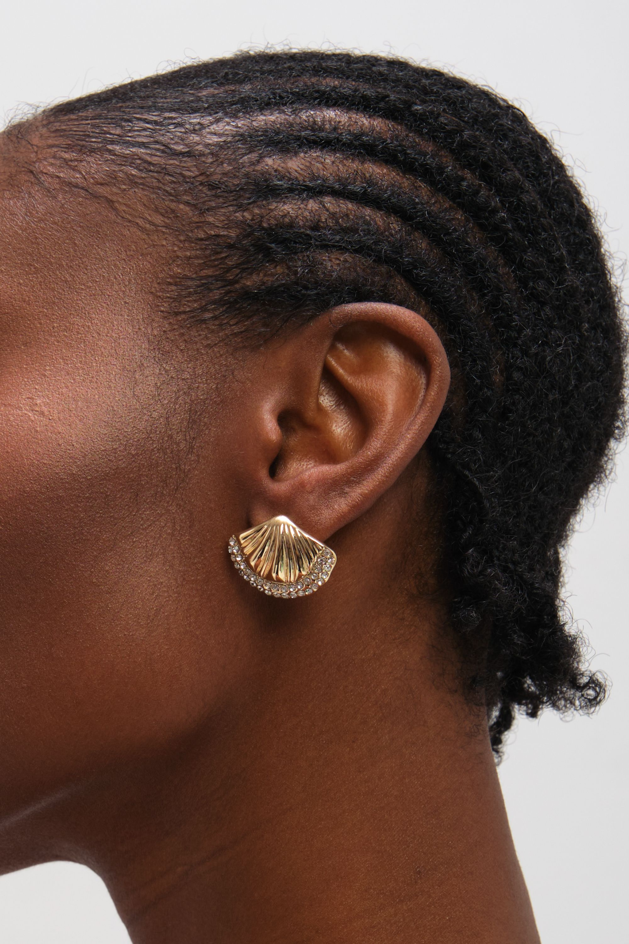 Mood Gold Plated and Pave Shell Stud Earrings
