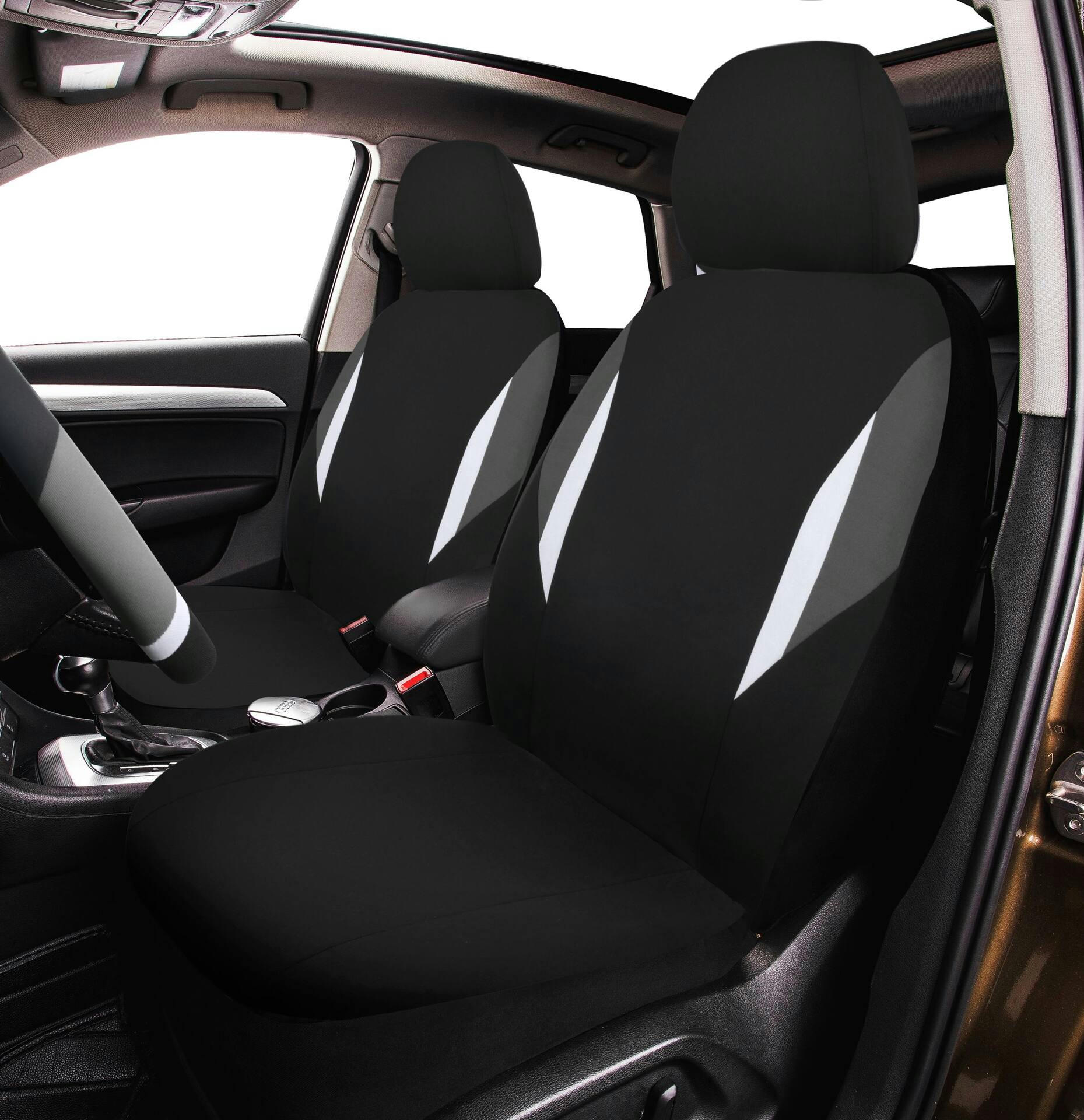 AutoTrends Two-Tone Seat Cover with Steering Wheel Cover, Black/White/Grey, 2-pk