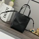 Loewe Puzzle Fold Tote in shiny calfskin Mini Black