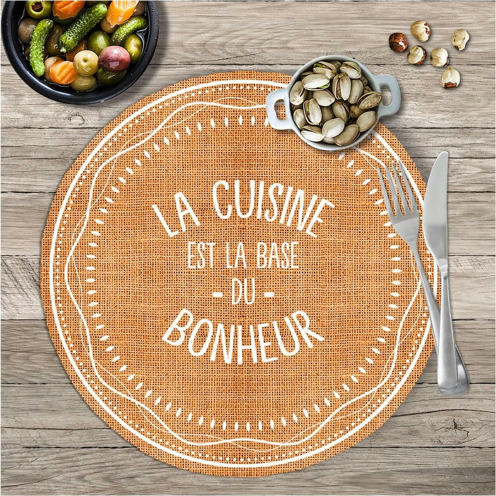 - Set de table rond la cuisine est la base du bonheur D38cm