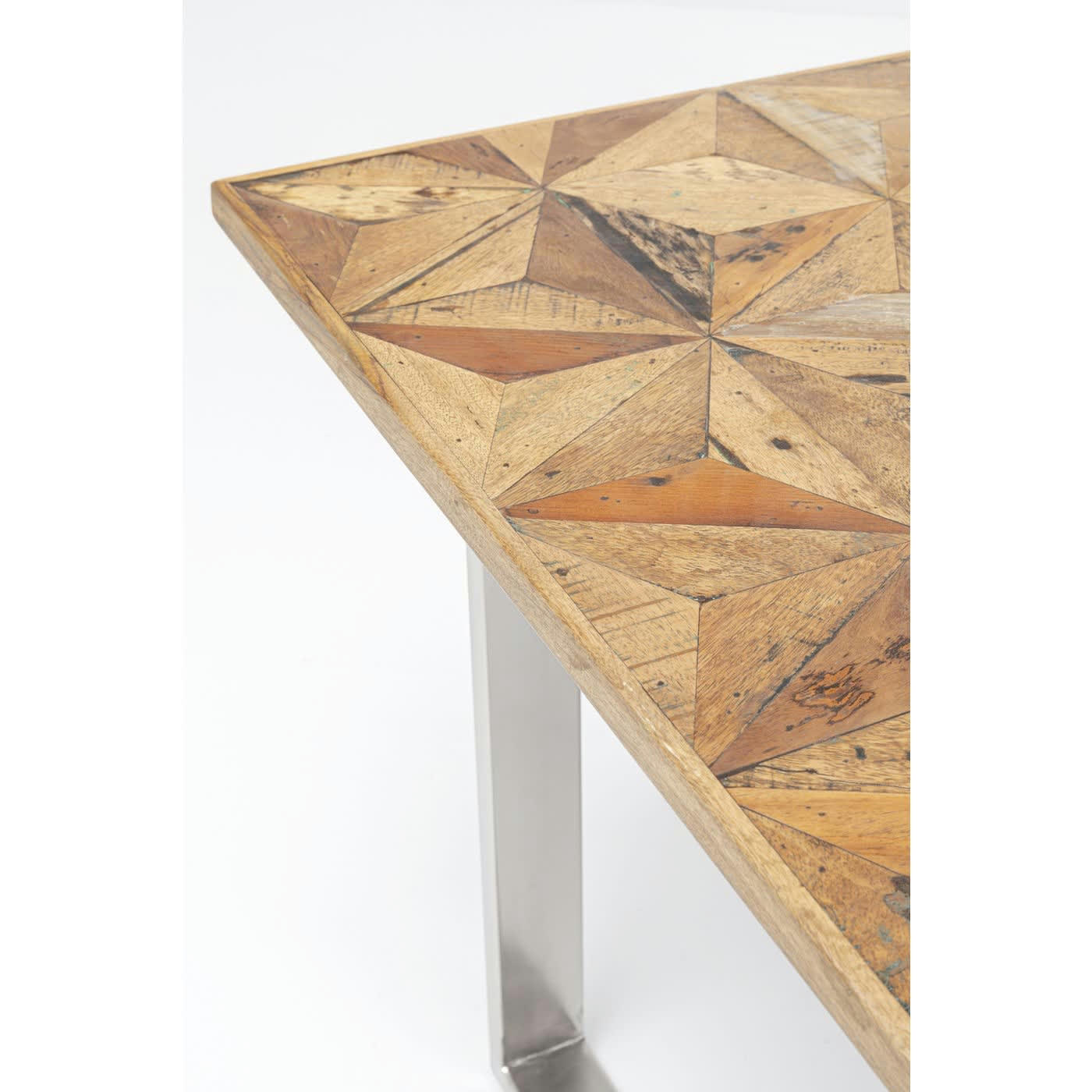 STARS - Table à manger 8 personnes en bois recyclé et acier chromé L180