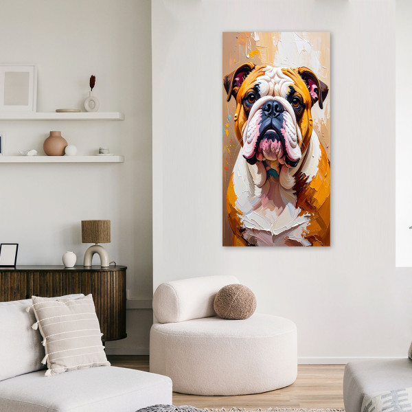 Feeby Obraz nowoczesny do salonu biura, Buldog Pies Zwierzę Beżowy 40x80