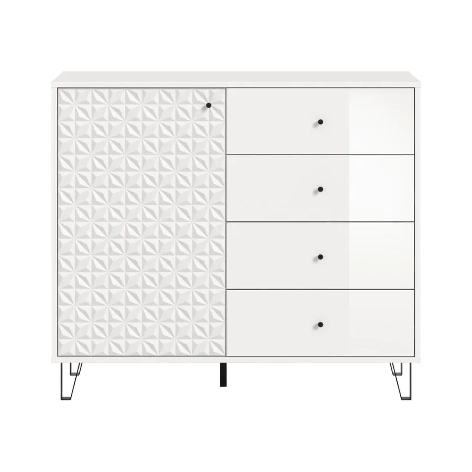Hioshop Prisma dressoir 4 laden- 1 deur wit- hoogglans wit