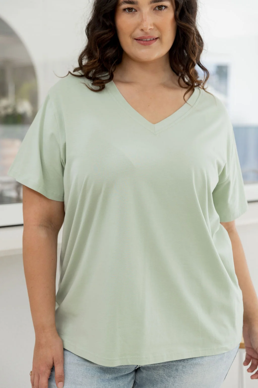 Relaxed V-Neck Tee in Sage