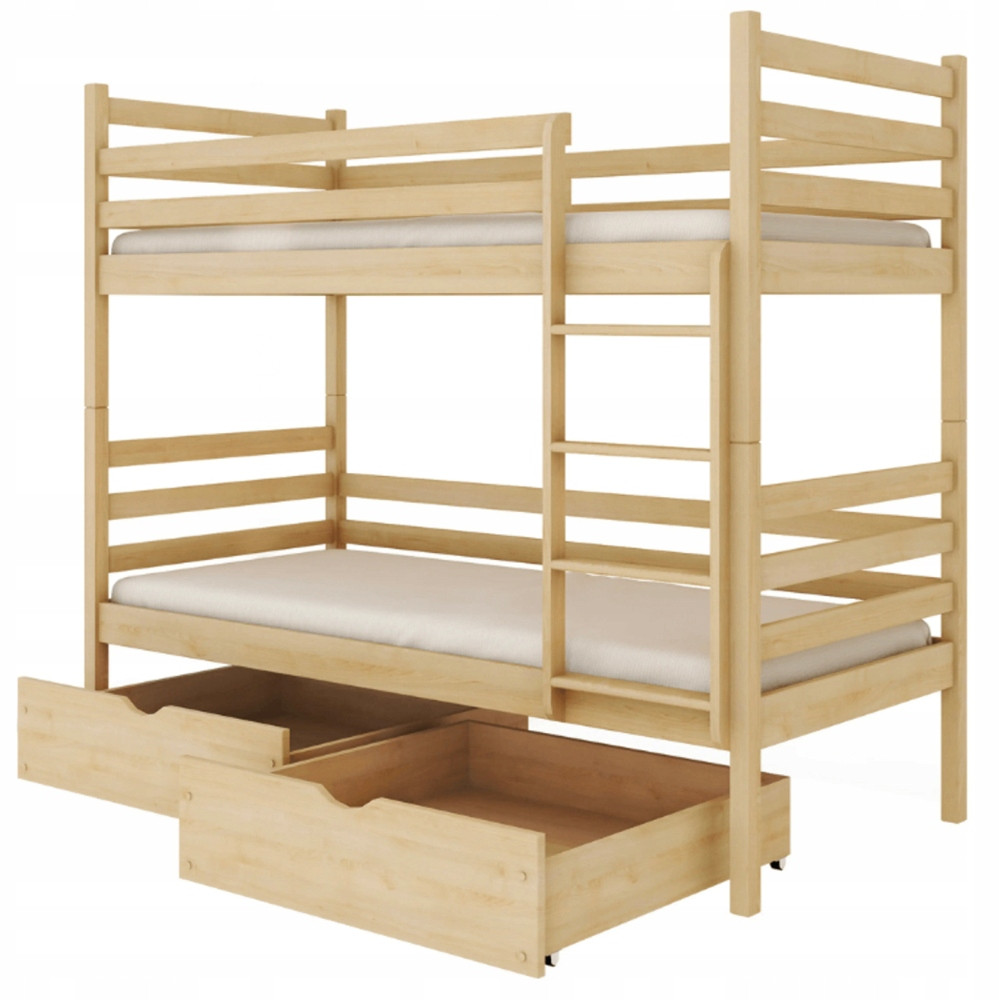 Dziecięce łóżko piętrowe z szufladami na zabawki NEMO 80x160 sosnowe 2w1