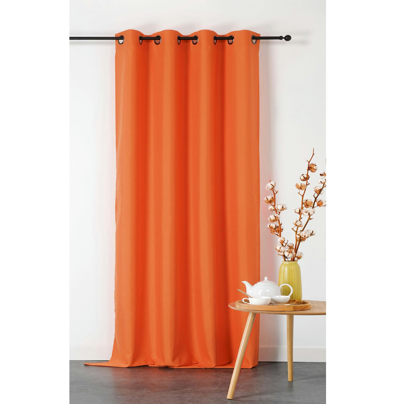 - Rideau double natte polyester orange foncé 135x240 cm