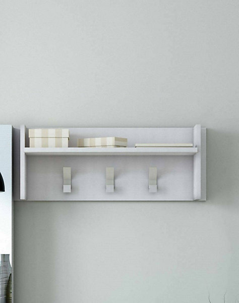 Mobilier d'entrée Angry, Cintre avec 3 crochets, Etagère de rangement d'entrée, 100% Made in Italy, 90x29h34 cm, Blanc