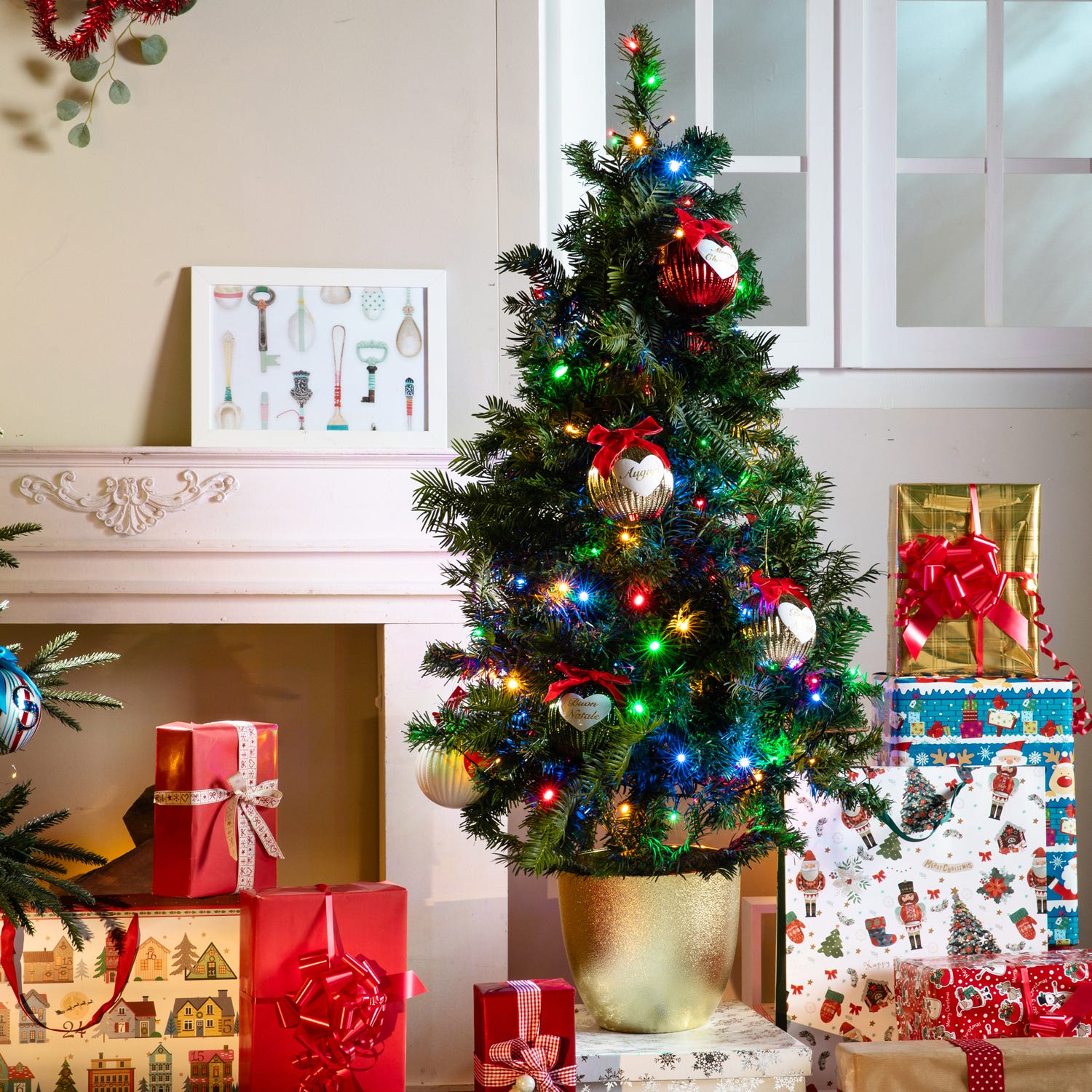 Albero di Natale 120 cm verde con vaso oro