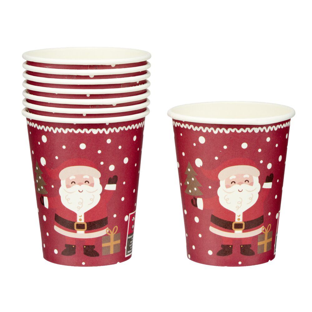 Gobelet en papier X8 pcs imprimé Père No&euml;l L8XH5 cm rouge