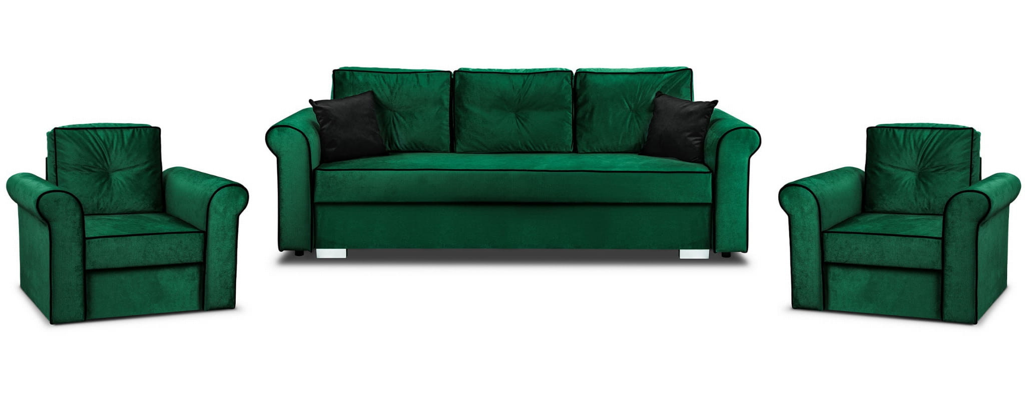 Zestaw Wypoczynkowy do Salonu Merida Sofa   2 Fotele Zielony