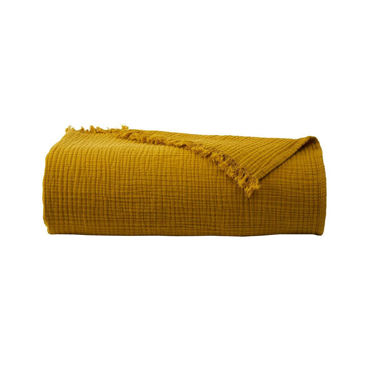 CYCLADES - Couvre lit en coton jaune 260 x 240 cm