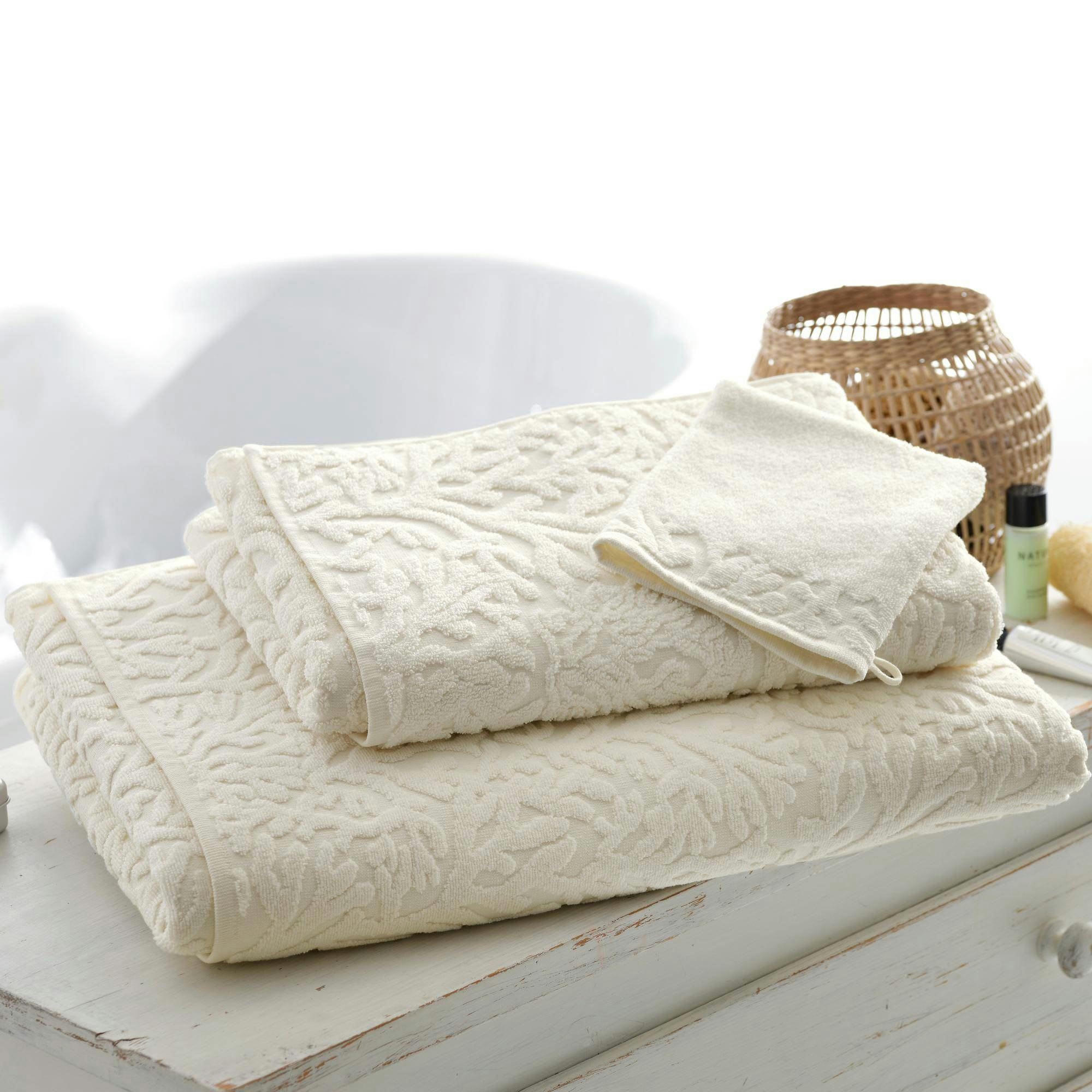 CORALANE - Lot de 2 gants de toilette 15x21 blanc cassé en coton 480 g/m²