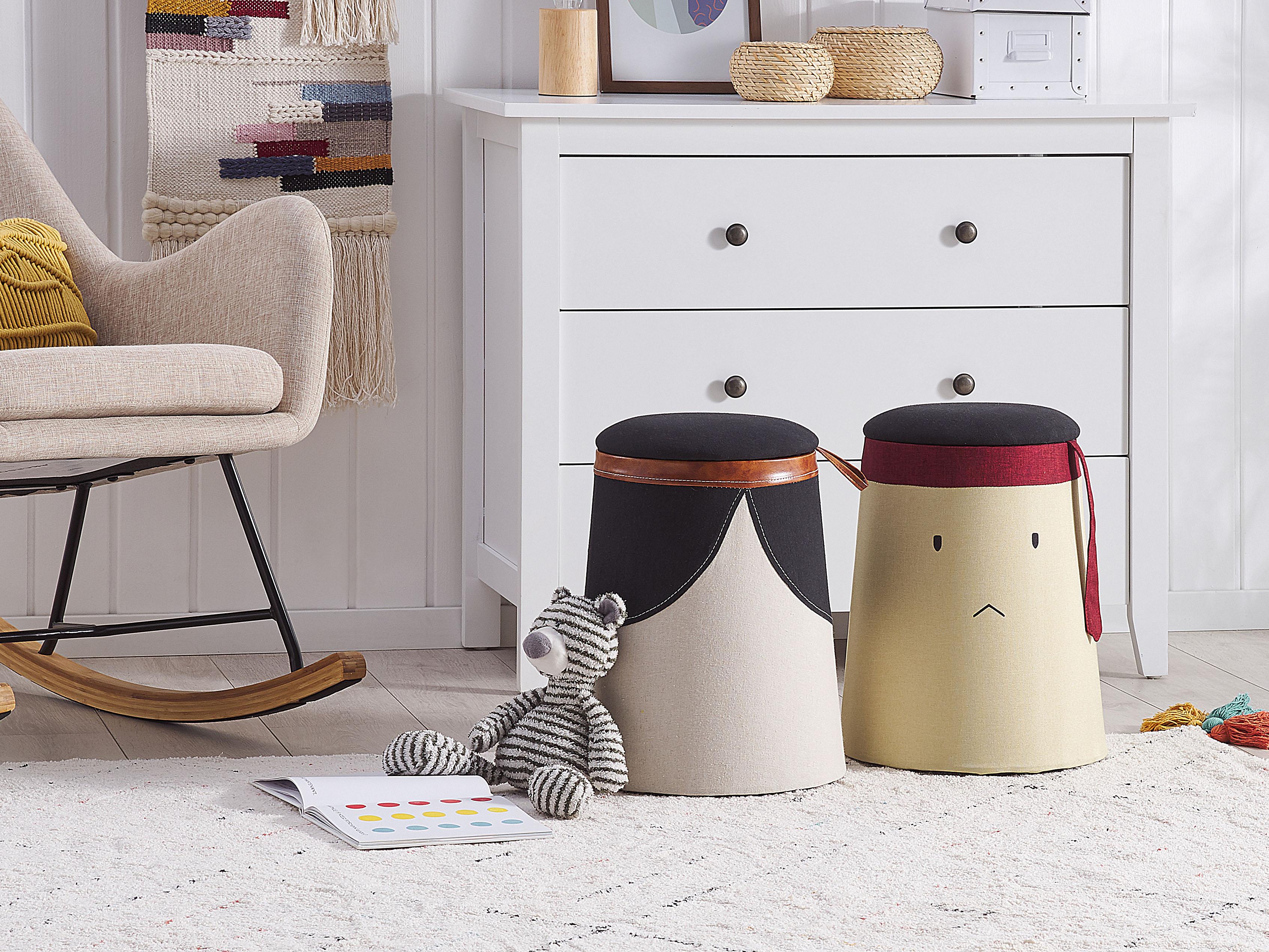 Kids Storage Pouffe APACHE Faux Linen Beige