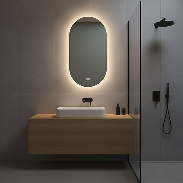 Miroir ovale à bord poli 65x103 cm avec rétroéclairage led avec système anti-buée, interrupteur tactile et système antibuée