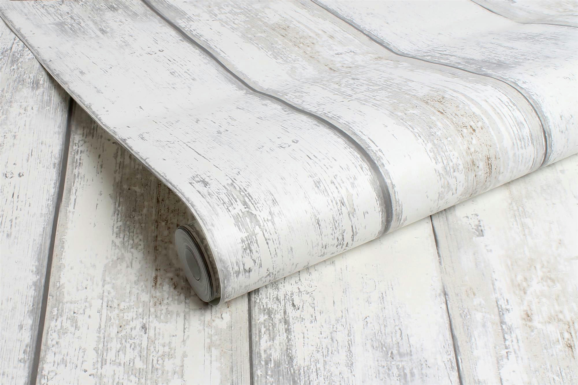 - Papier peint bois grainé blanc 1005x52cm