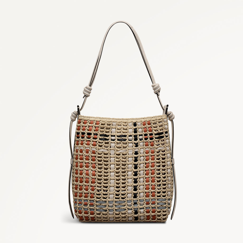 The Camden - Raffia Check - Medium Open Top Shoulder