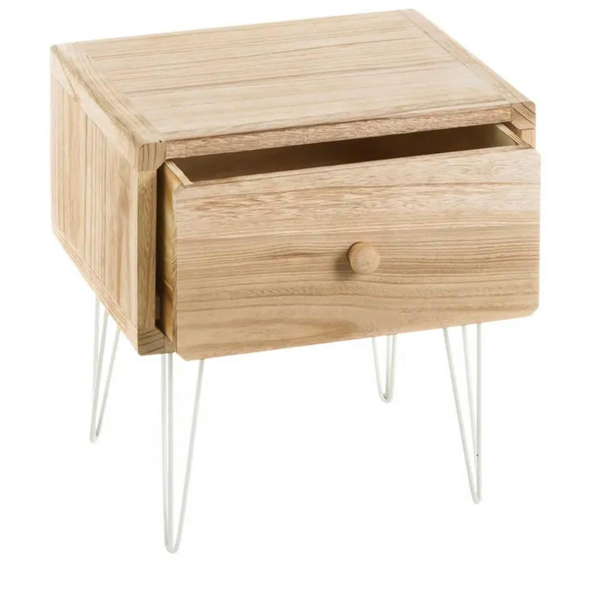 - Table de chevet en bois et pieds métal blanc 35x30x37cm
