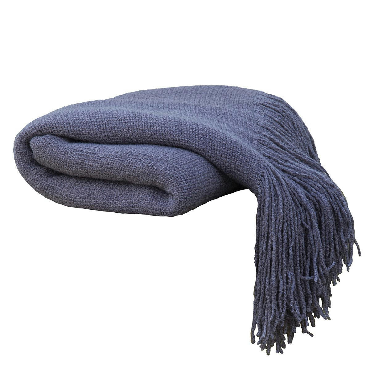 SACHA - Plaid maille à franges anthracite 125x150cm