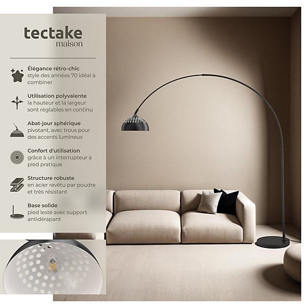 Lampe sur pied en acier laqué époxy 60W réglable en hauteur noir