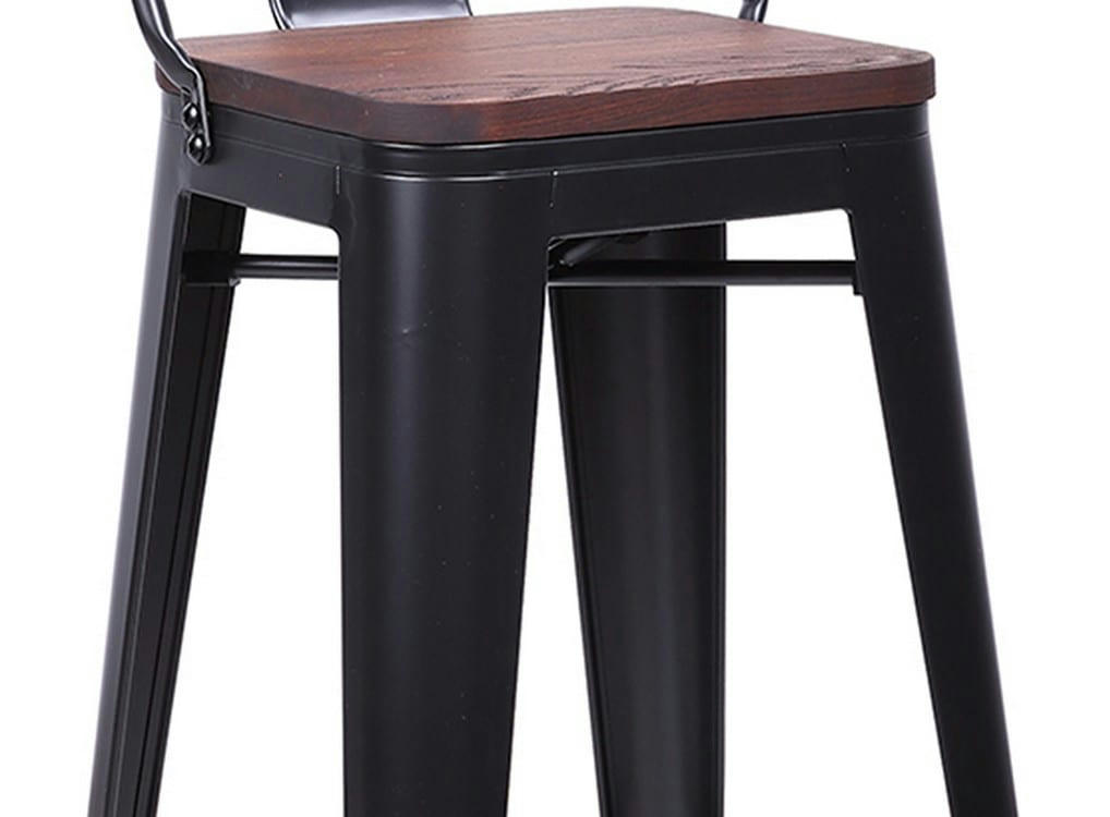 NEVADA - 2 Chaises de bar en acier gris et bois foncé