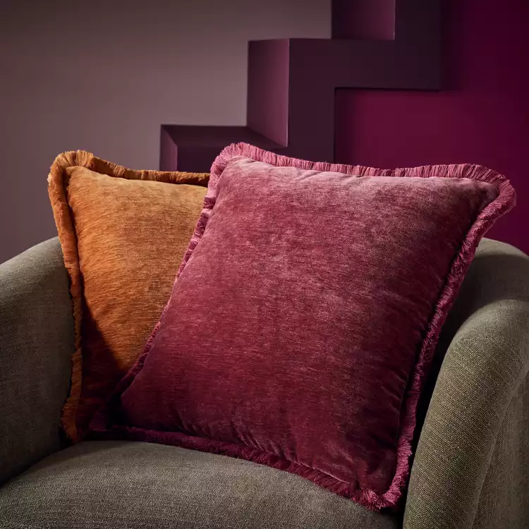 Habitat Fringed Chenille Cushion Burgundy - 50x50cm