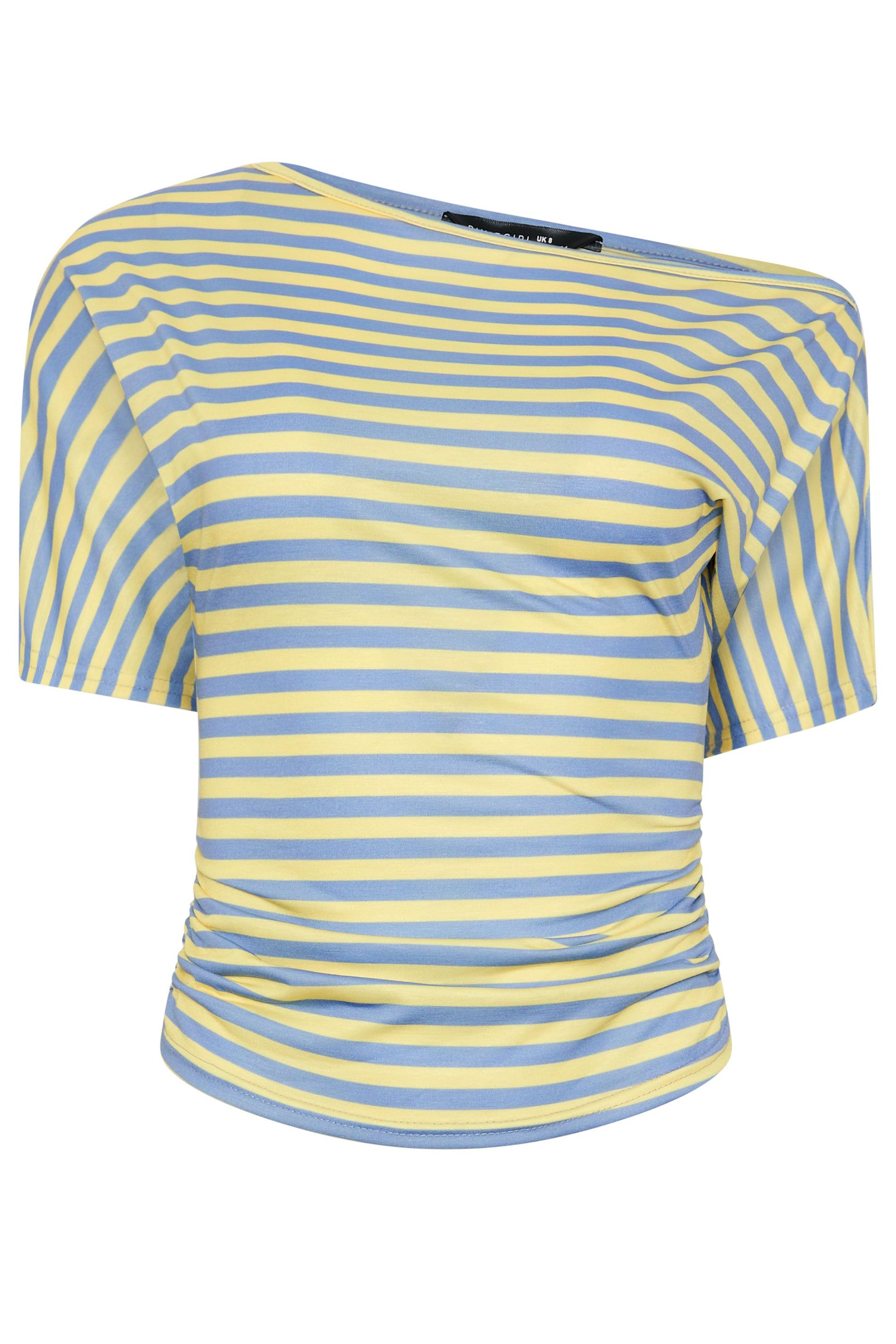 PixieGirl Petite Stripe Slash Neck Ruched T-Shirt