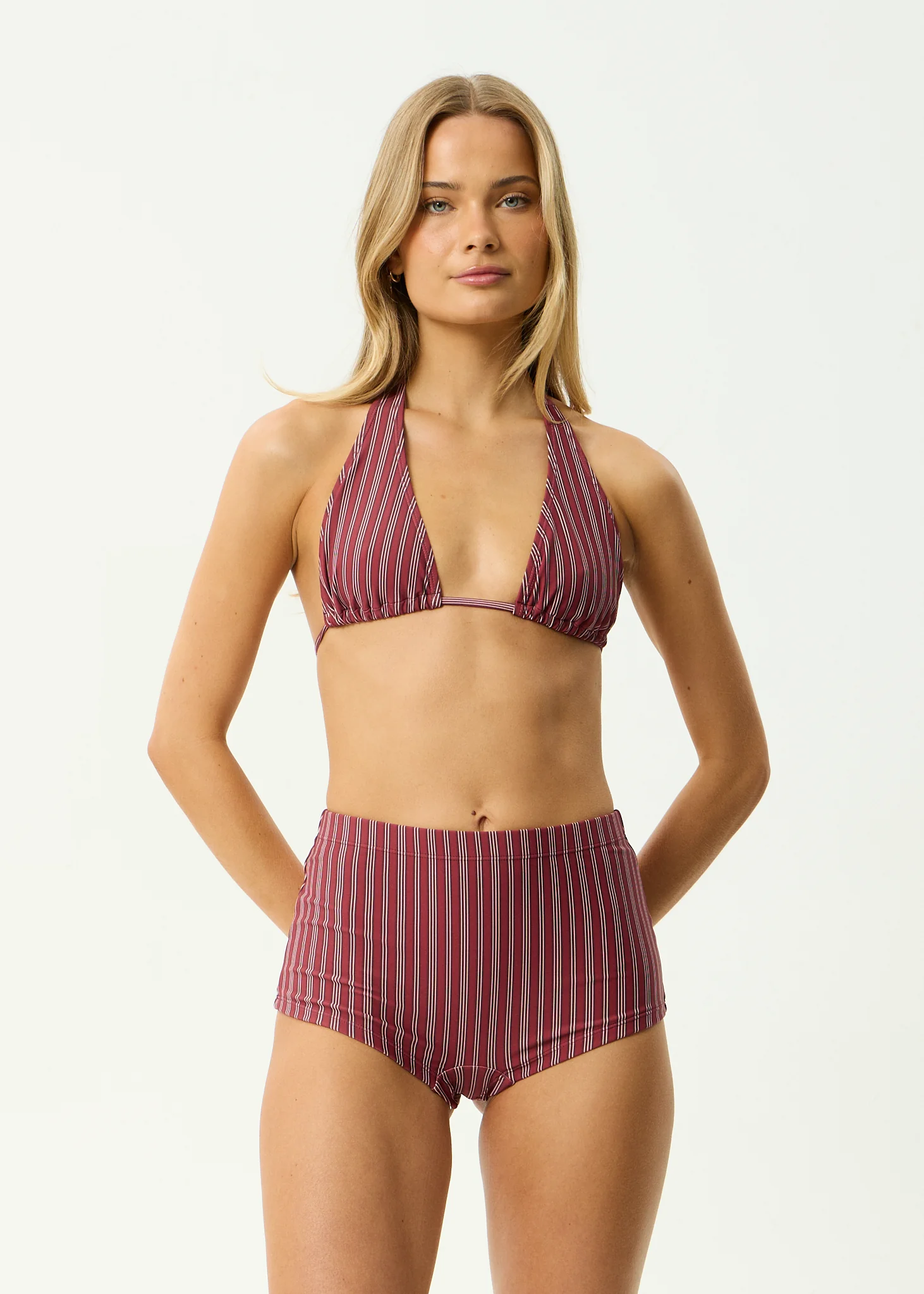 AFENDS Womens Ledger - Bikini Bottom - Burgundy Stripe
