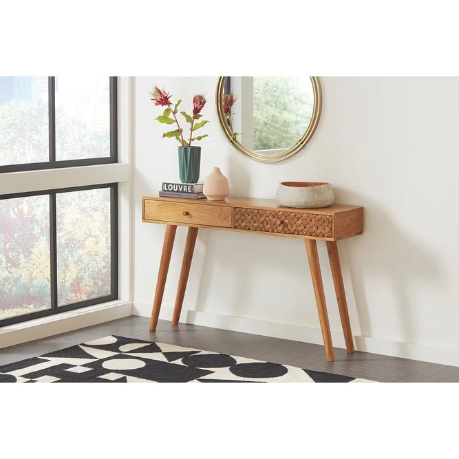 Lotus 2-drawer Wood Entryway Console Table Natural Brown