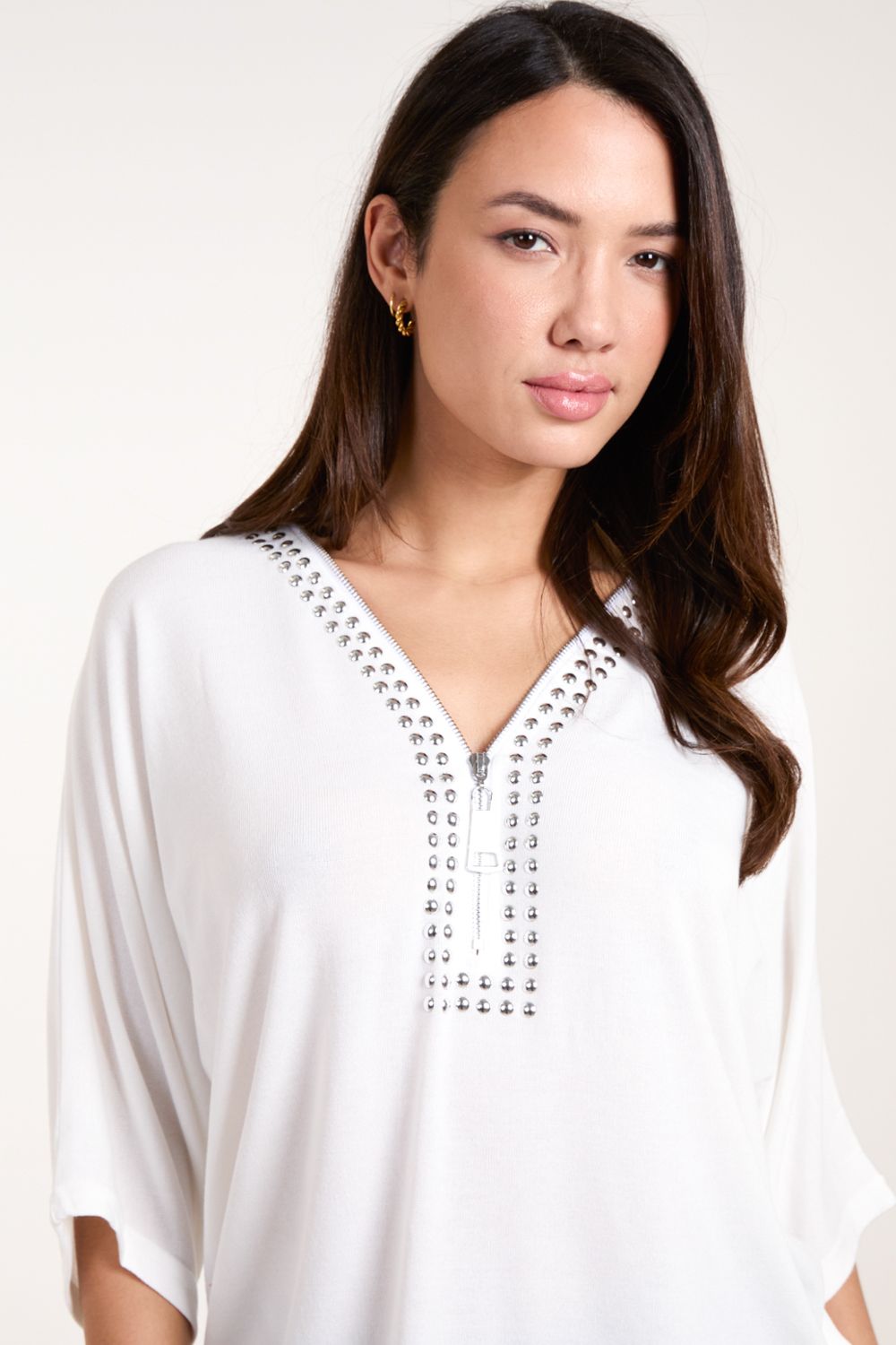 Blue Vanilla Studded Zip Front Top