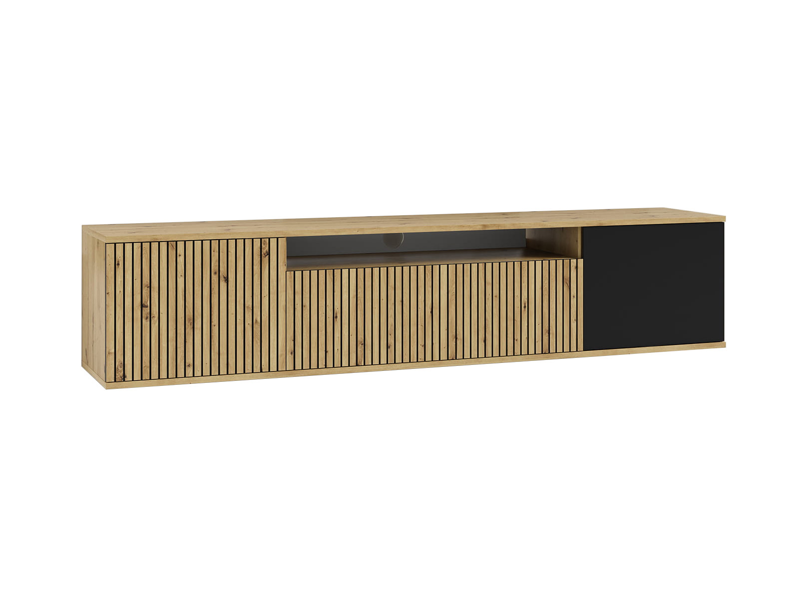 Szafka RTV Piko 200cm wisząca artisan czarny lamele