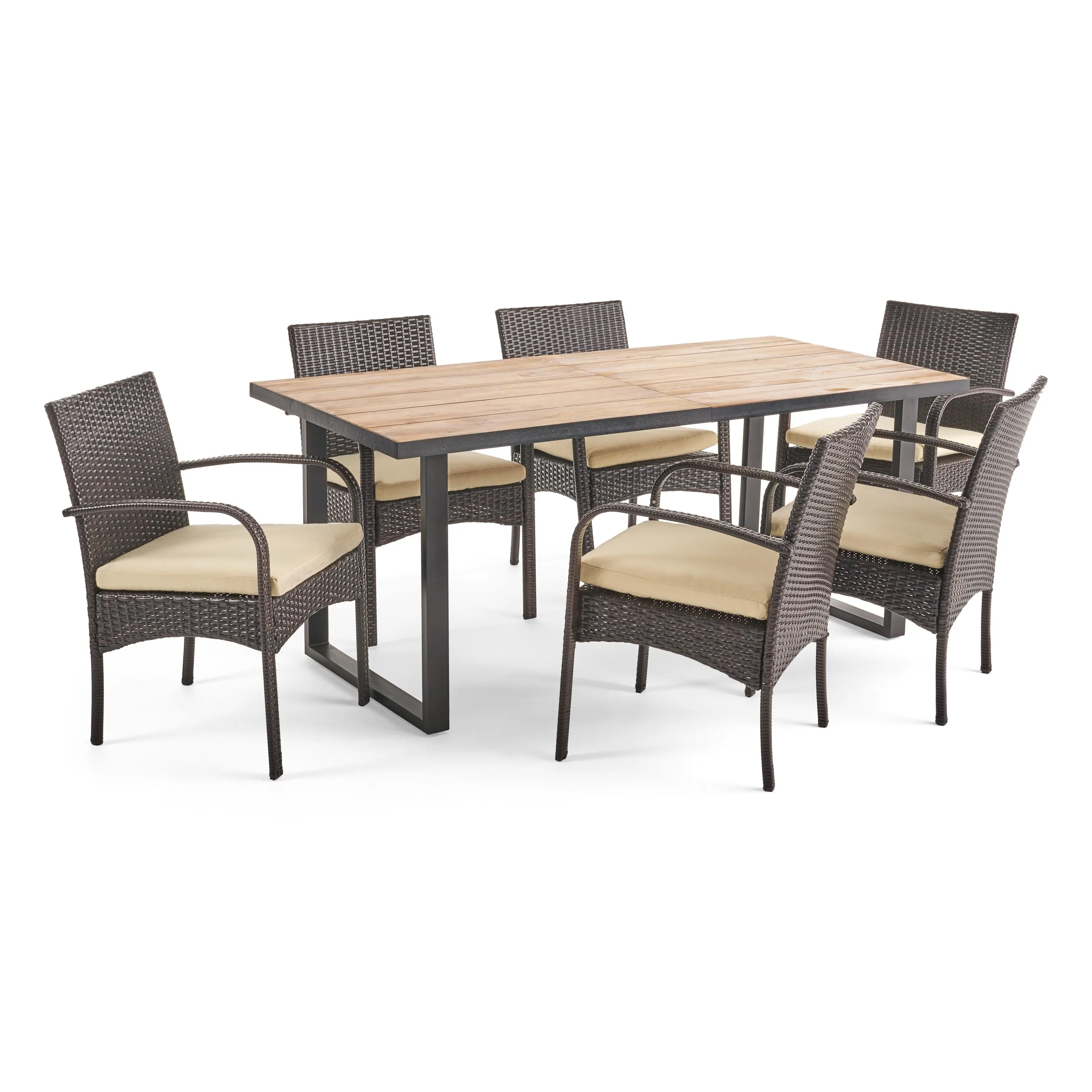 Heron Outdoor 6-Seater Rectangular Acacia Wood and Wicker Dining Set by Christopher Knight Home