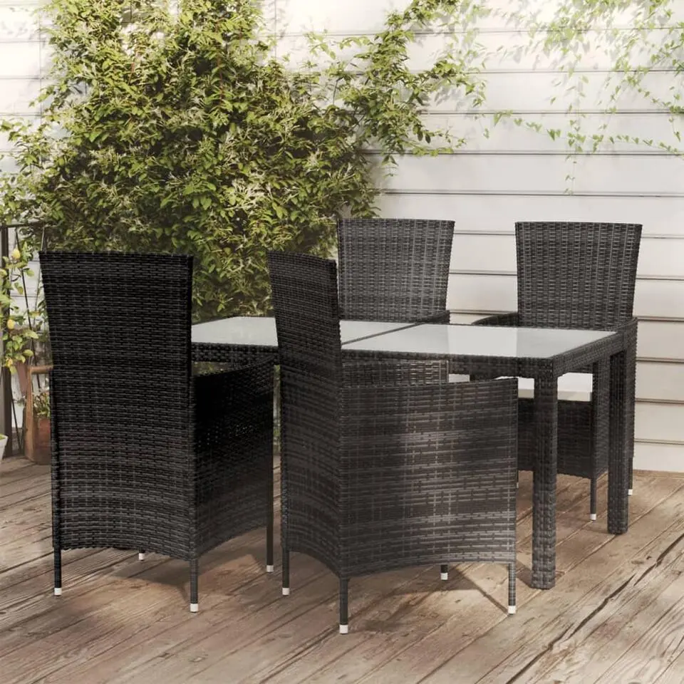 vidaXL - 5-delige Tuinset met wit kussens - Zwart poly rattan & glas - 150x90 cm