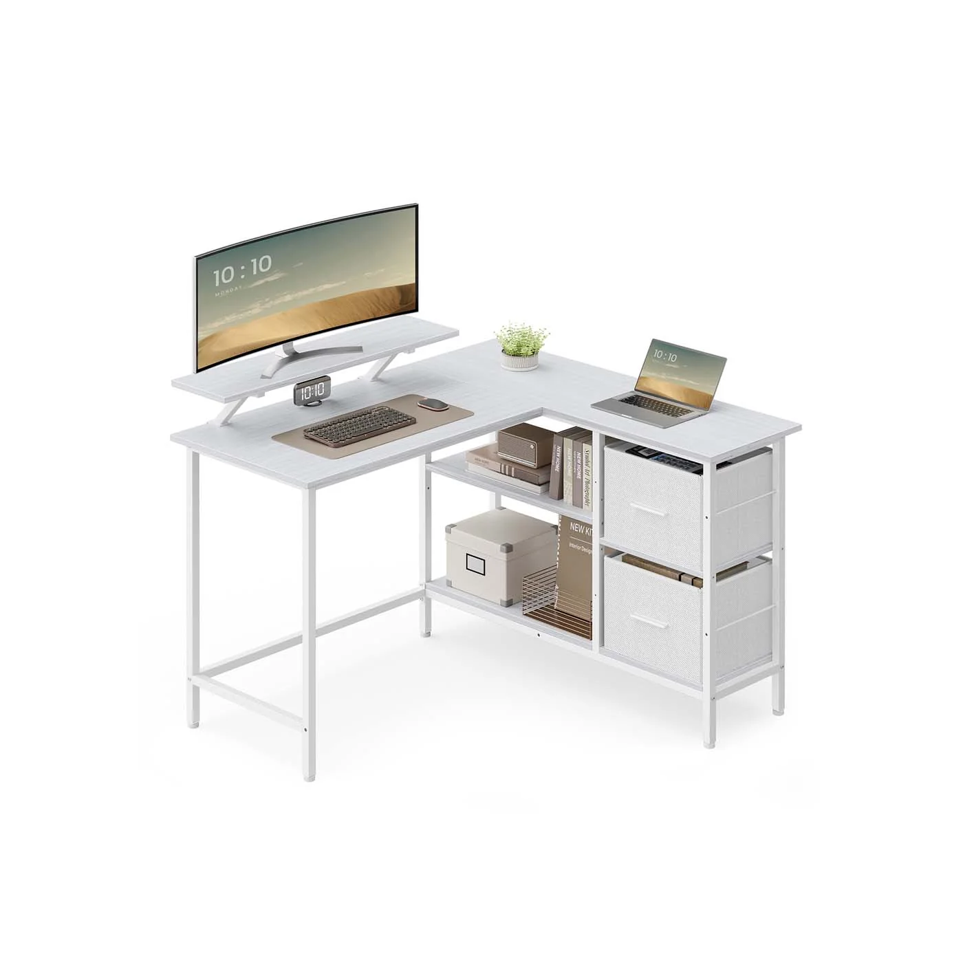 Bureau en Forme de L avec 2 Tiroirs Spacieux