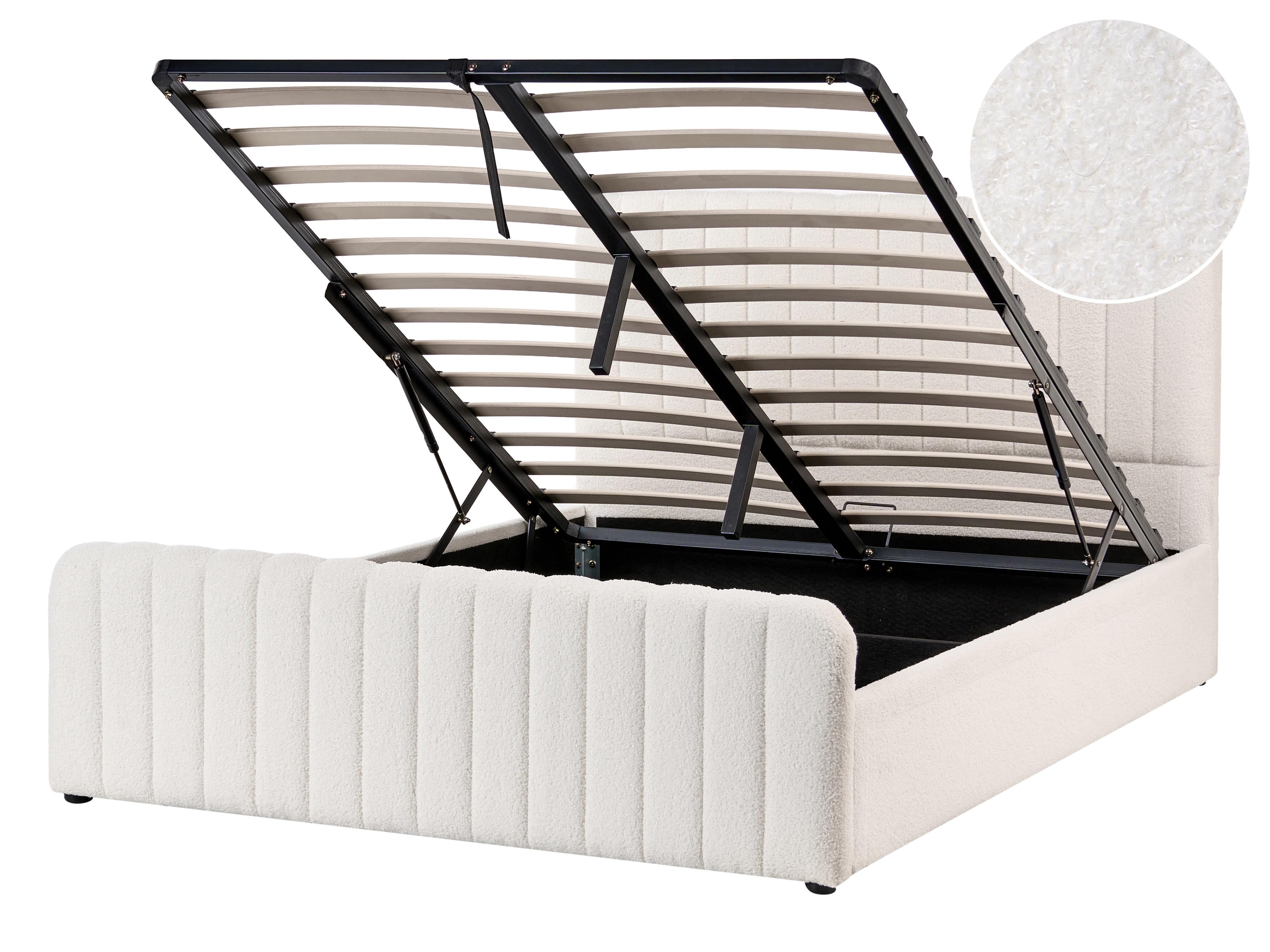 Ottoman Bed Boucle LUNAN 140 x 200 cm (EU Double) White
