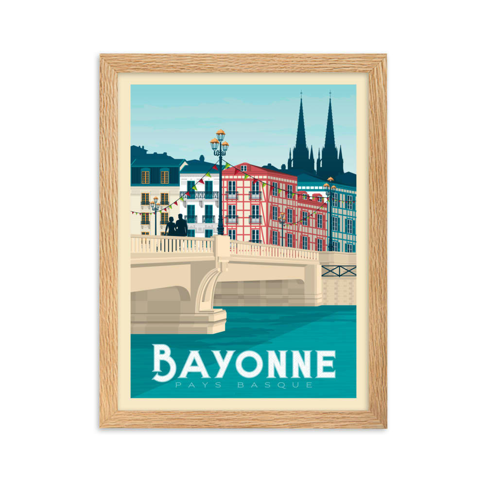 - Affiche Bayonne France avec Cadre (Bois) 21x29,7 cm