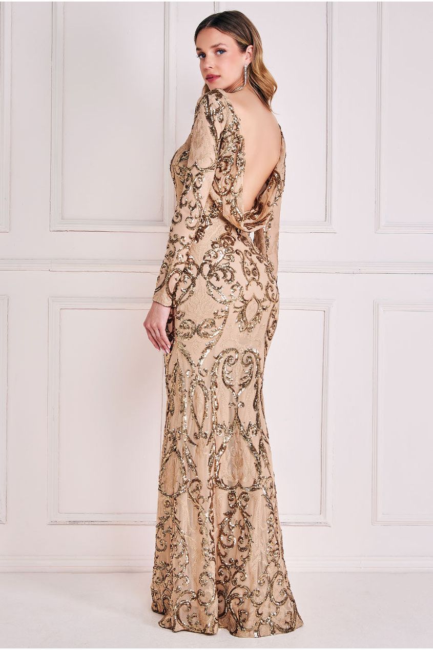 Goddiva Sequin Cowl Back Maxi