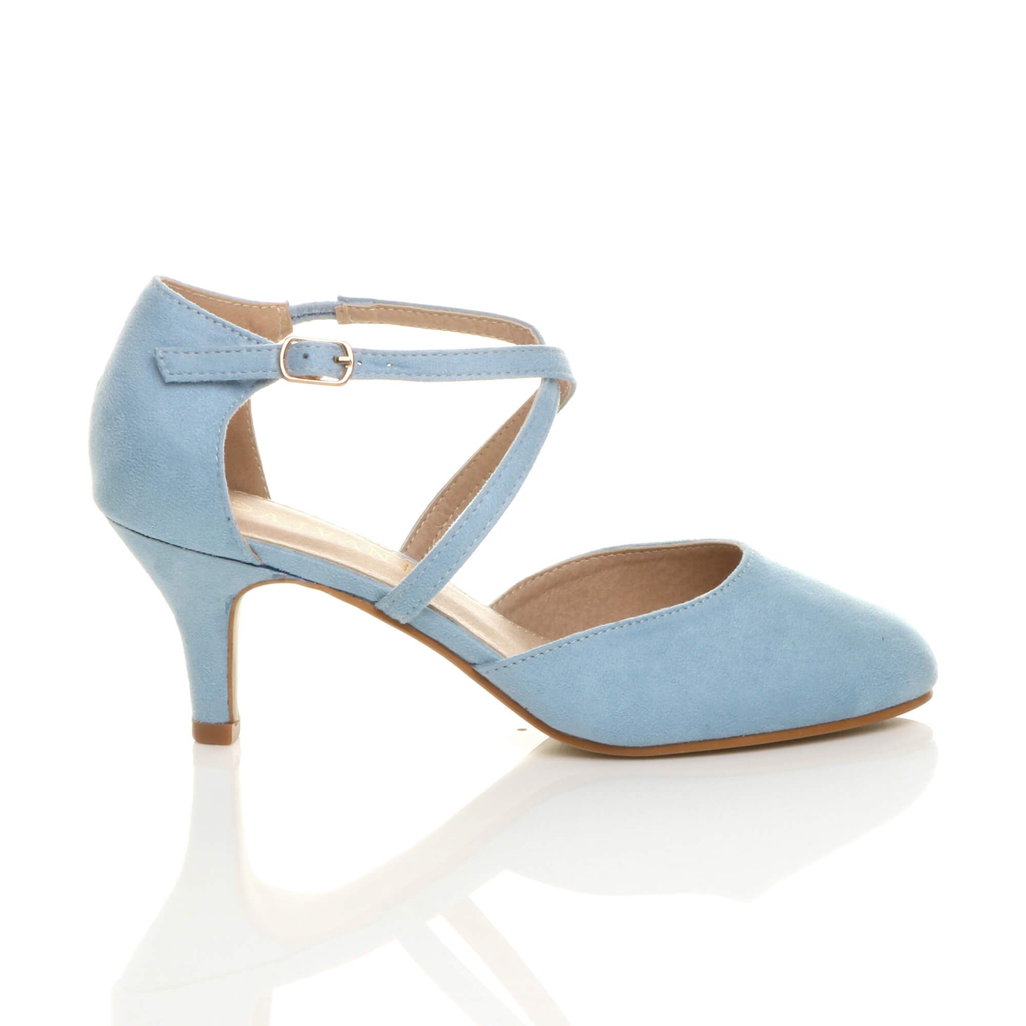 AJVANI Mid Heel Crossed Straps Court Shoes