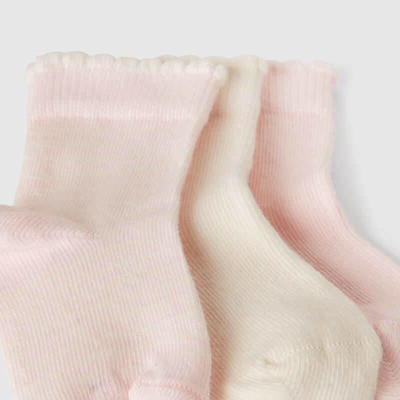 Three pairs of pink and cream socks