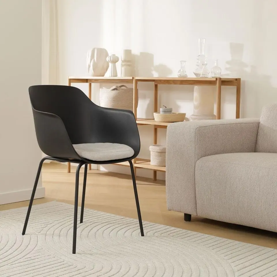 Nolon Nora-Liz Eetkamerstoel Zwart - Beige Kussen - Zwarte Poten