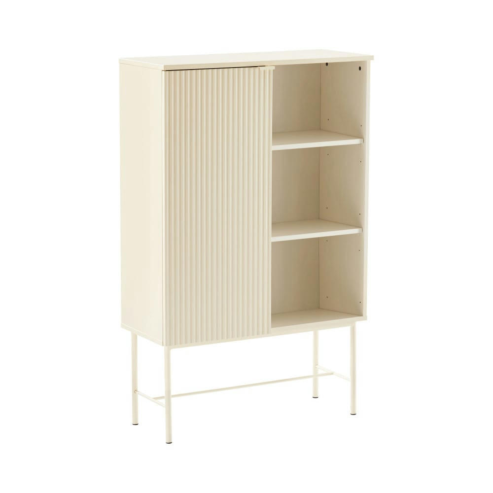 MOLLY - Buffet haut 1 porte, 3 niches en bois et métal H130cm crème