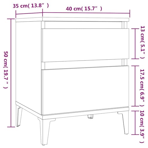 NNEVL Bedside Cabinet White 40x35x50 cm