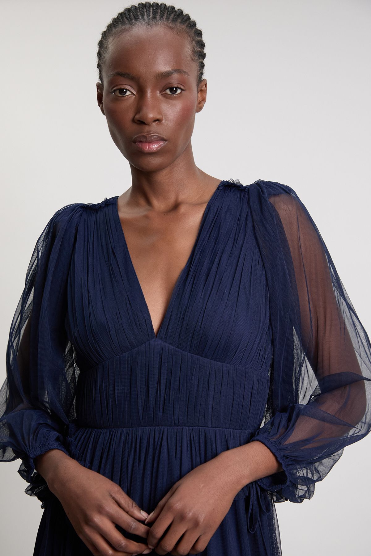 KarenMillen Tulle Layered Long Sleeve Maxi Dress