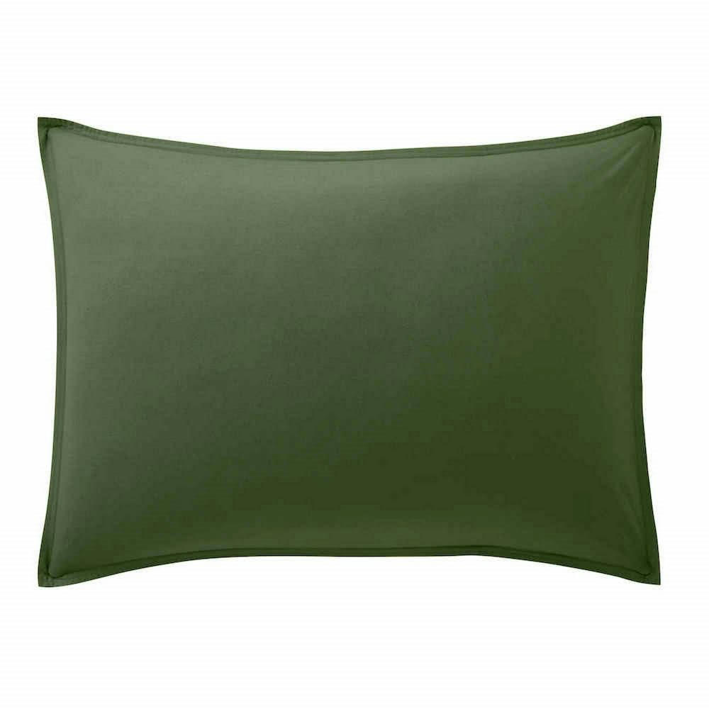 - Taie d'oreiller percale de coton lavé vert 50x70 cm