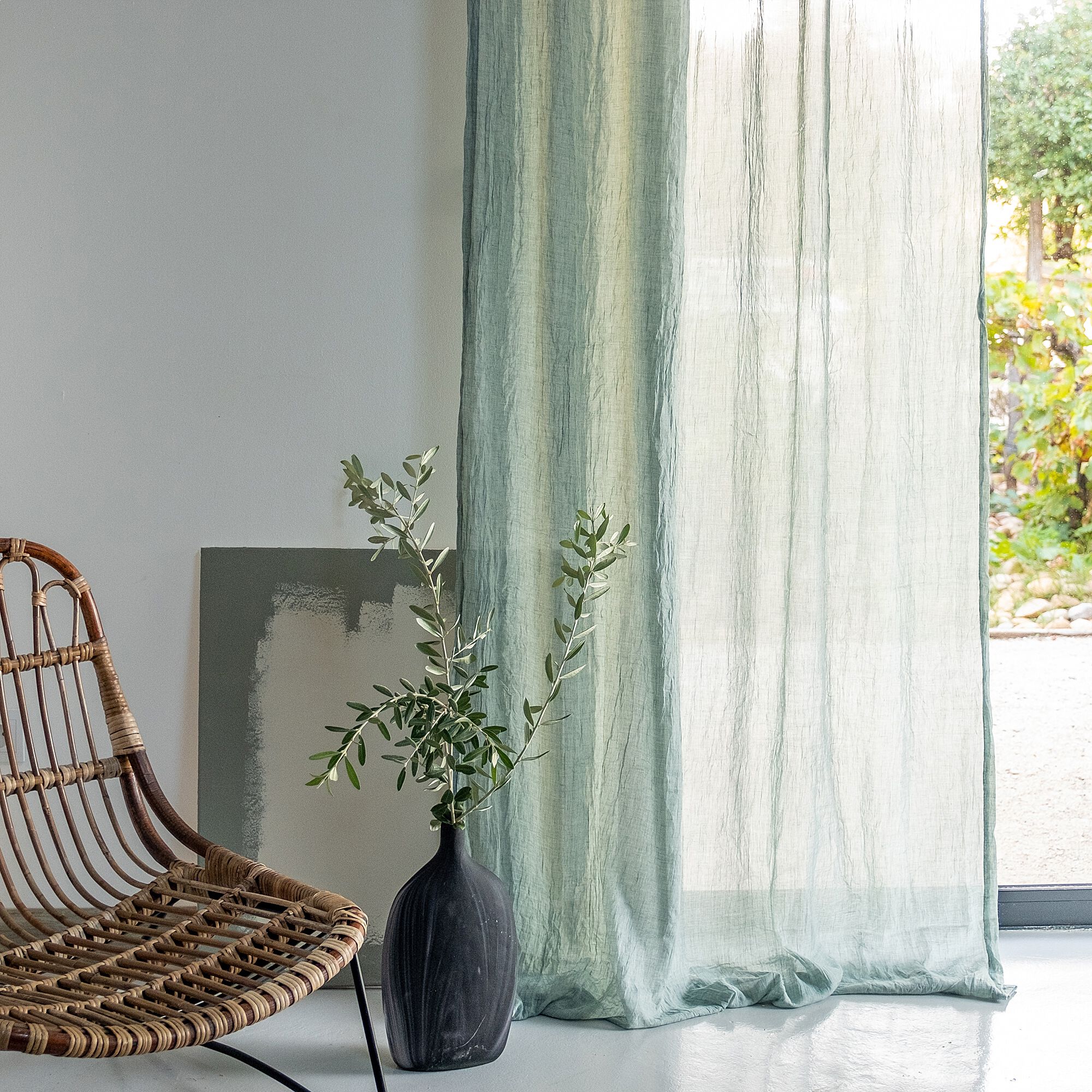 ALBY - Voilage à nouettes en polyester et coton 130x250cm -bleu calaluna