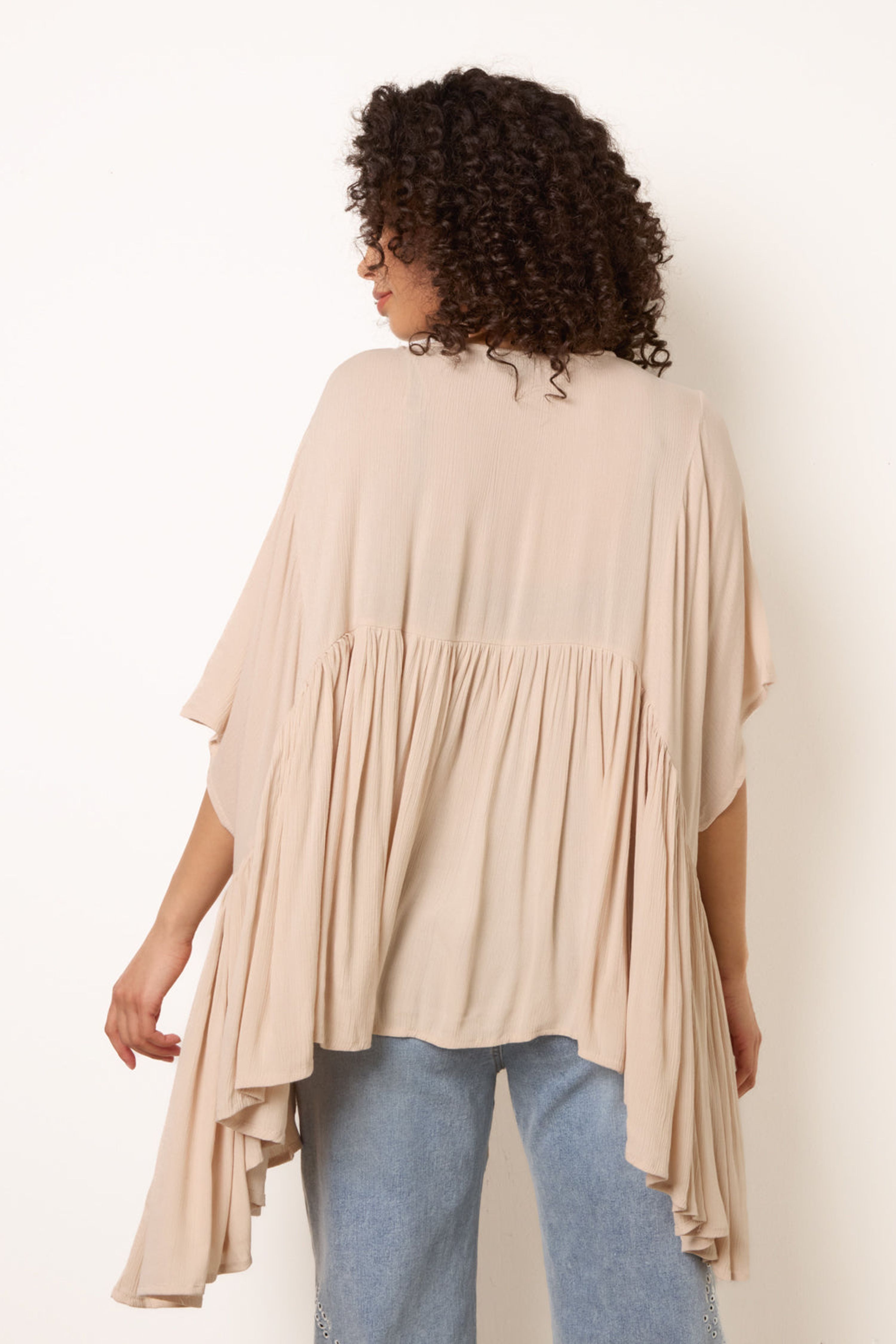 Blue Vanilla Stone Gathered Oversized Top