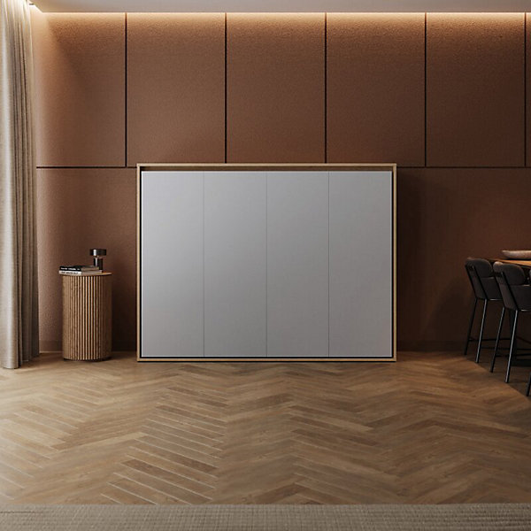 Lit escamotable 160x200cm Horizontal M2 Lit Mural Chene kaiser-Gris perle
