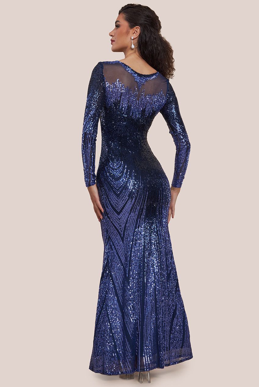 Goddiva Long Sleeve Aztec Sequin Maxi
