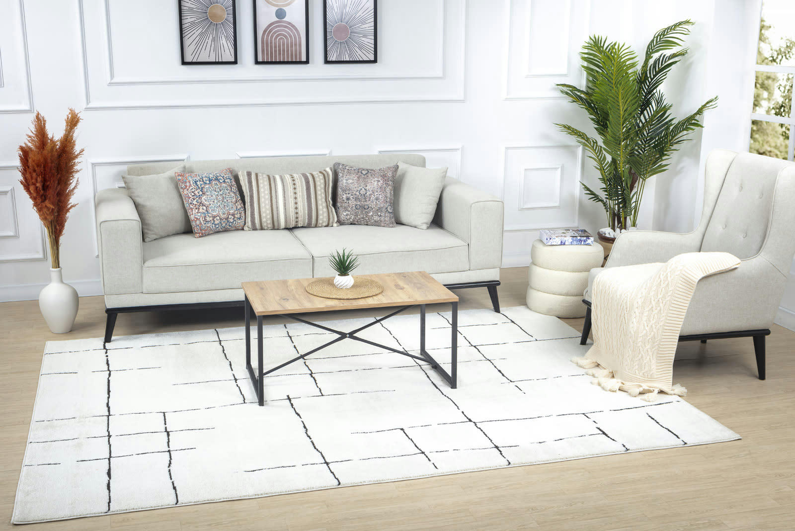 AVA - Tapis Scandinave Wabi-Sabi Ivoire/Anthracite 160x213